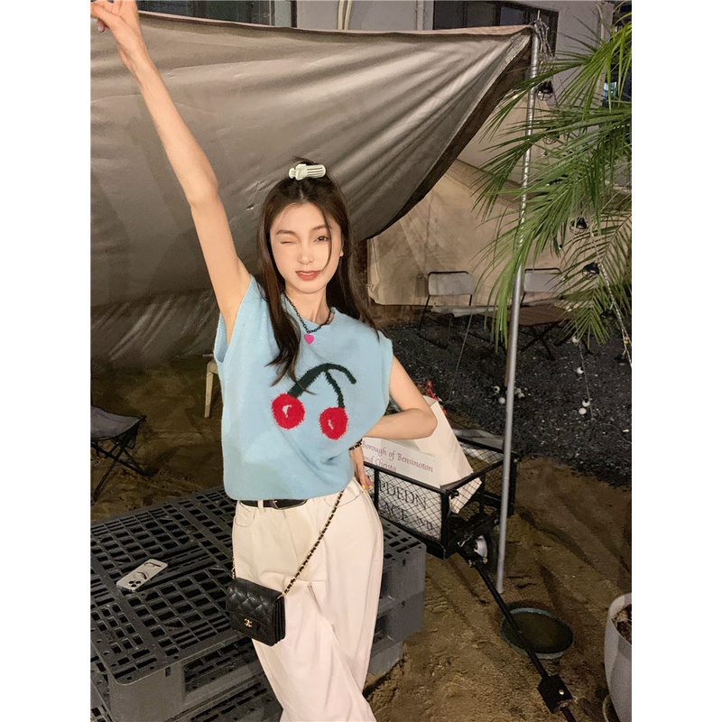 DUNEA Áo Dệt Kim Sát Nách Dáng Rộng Kiểu Hàn Quốc Xinh Xắn Cho Nữ