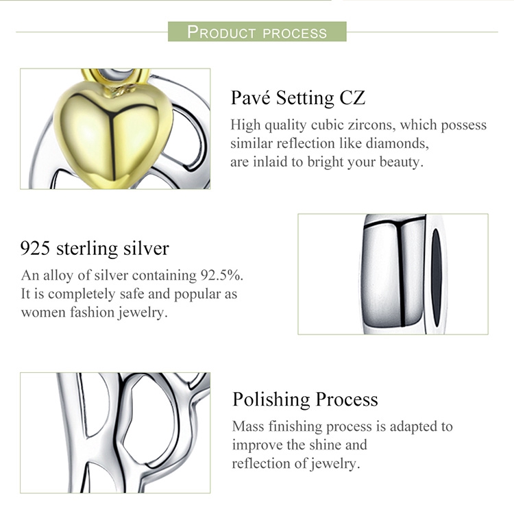 Hạt Charm Bamoer SCC838 Hình Cánh Lông Vũ Màu Vàng Đồng Dùng Để Làm Vòng Tay Và Dây Chuyền Bằng Bạc 925 Thật