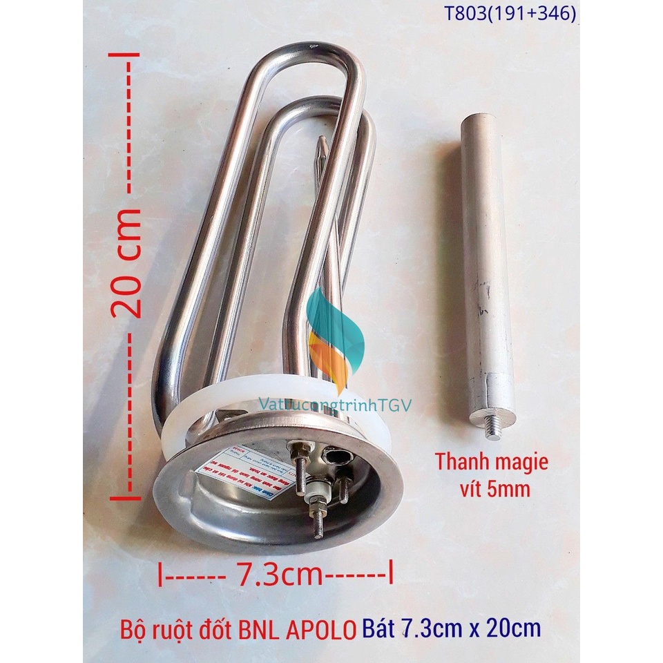 Bộ ruột đốt Bình nóng lạnh APOLO bát tròn  7.3cm x 20cm + Thanh magie 5mm(191+346)