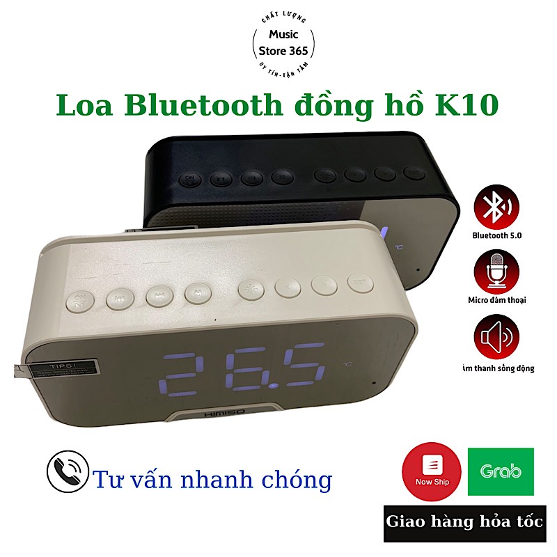 Loa bluetooth mini K10 cao cấp, kiêm đồng hồ báo thức ,nghe đài FM, màn hình tráng gương hiển thị đèn led - BH 1 đổi 1
