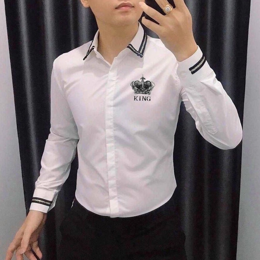 Áo sơ mi nam hot chất lụa loaị 1 cao cấp phối viền đen in chữ KỊNG phong cách_fashionneww