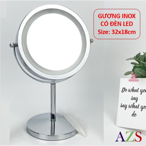 GƯƠNG TRANG ĐIỂM ĐỂ BÀN INOX CÓ ĐÈN LED, TẶNG KÈM PIN MKZ156