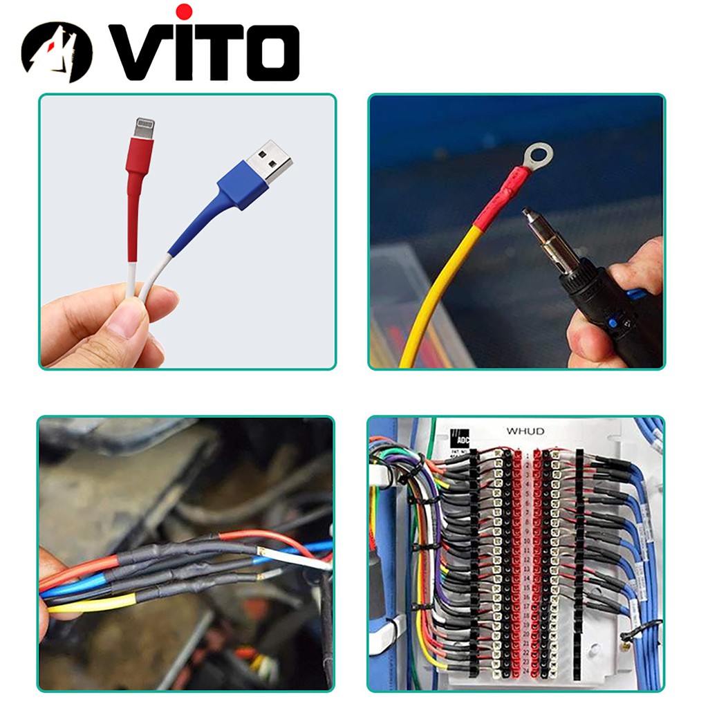 Bộ 328/530 Ống Gen Co Nhiệt VITO Cách Điện Nối Dây Các Kích Cỡ, Màu Sắc