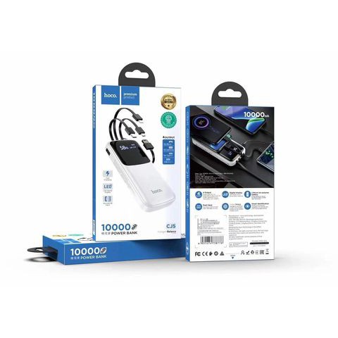 Pin sạc dự phòng Hoco 5CJ 10.000mAh kèm cáp liền pin chính hãng