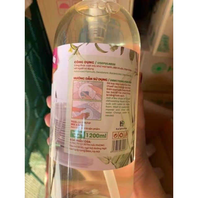 NƯỚC RỬA BÁT  ORGANIC tinh dầu QUẾ OWELL 1200ml/ nước rửa chén hương quế