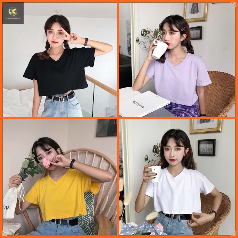 Áo croptop nữ cổ tim KOALA, croptop nữ tay ngắn form rộng siêu hot - CT02