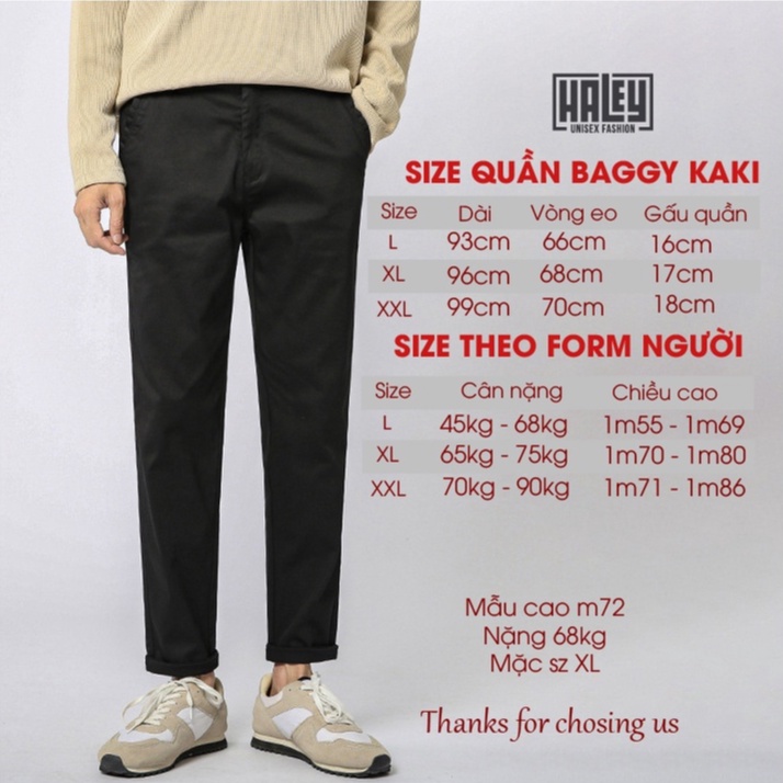 Quần Kaki Baggy trơn ống suông basic Unisex HALEY Nam Nữ cạp chun co giãn trẻ trung năng động đường chỉ may kỹ