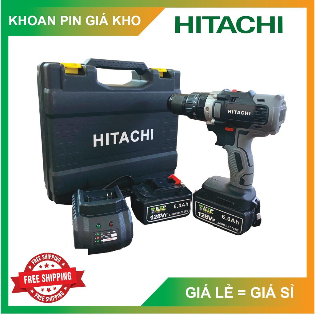 [SIÊU HOT] Máy Khoan Pin HITACHI 128V Có CHỔI THAN Siêu Bền 13mm