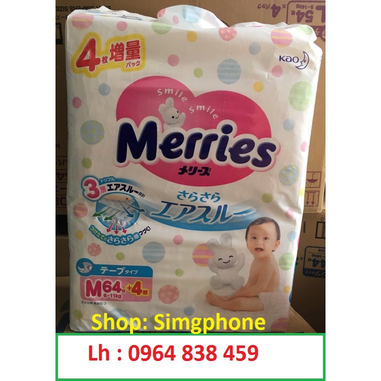 (Cộng miếng)Bỉm dán/ quần Merries nội địa NB96/S88/ M68/L58/XL44