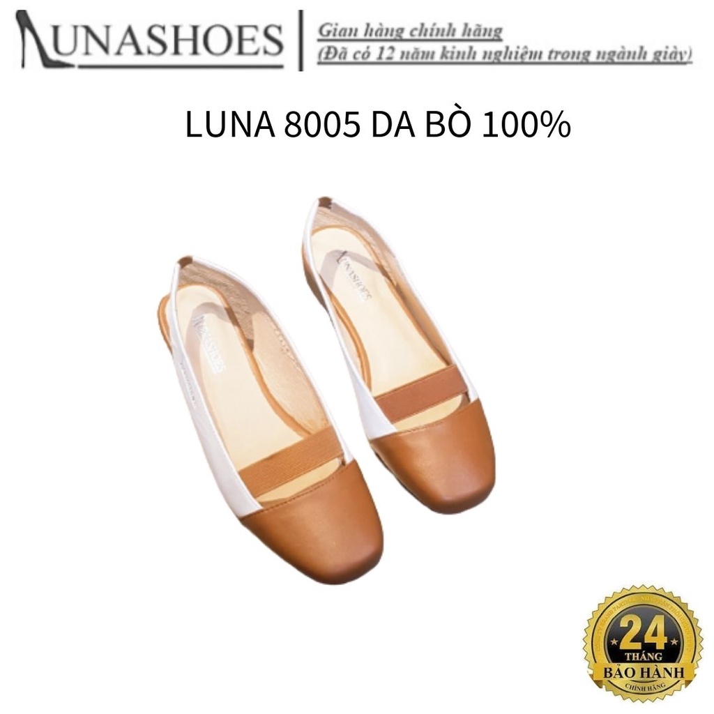 Giày bệt nữ Lunashoes (8005) mũi tròn da bò có quai cao cấp dễ đi kiểu Hàn quốc nhiều màu