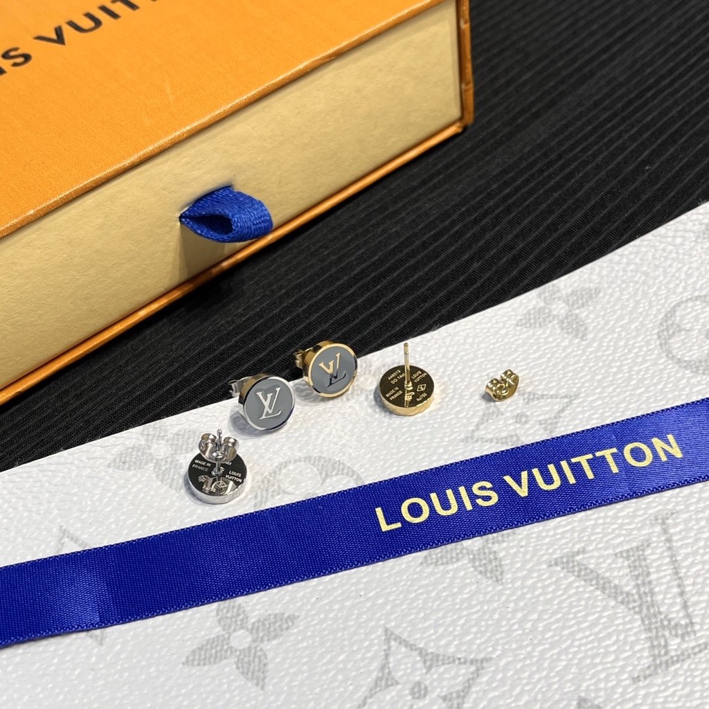 LOUIS VUITTON Khuyên Tai Tròn Bằng Thép Titan In Logo LV Thời Trang