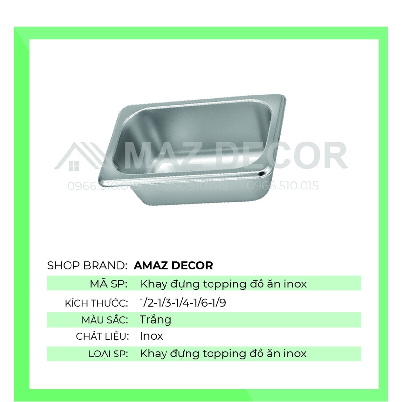 GIÁ SỈ TẠI XƯỞNG Khay vuông chữ nhật Đựng Topping chè trân châu thạch Inox (Có Nắp)