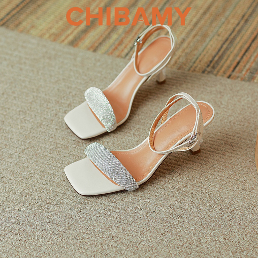 Sandal cao gót nữ quai đá cầu vồng gót nhọn 7cm