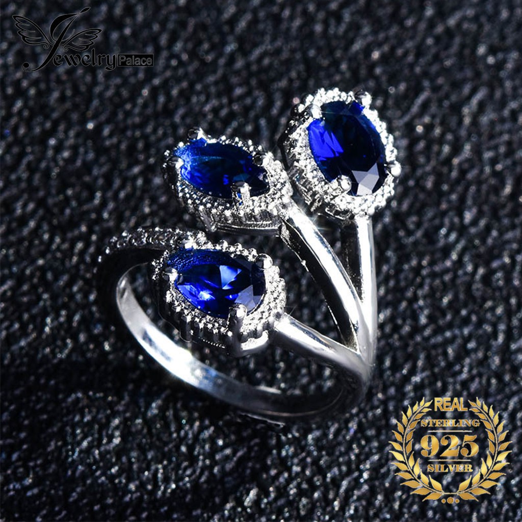 925 bạc sáng tạo khảm nữ nhẫn sapphire đồ trang sức có thể điều chỉnh