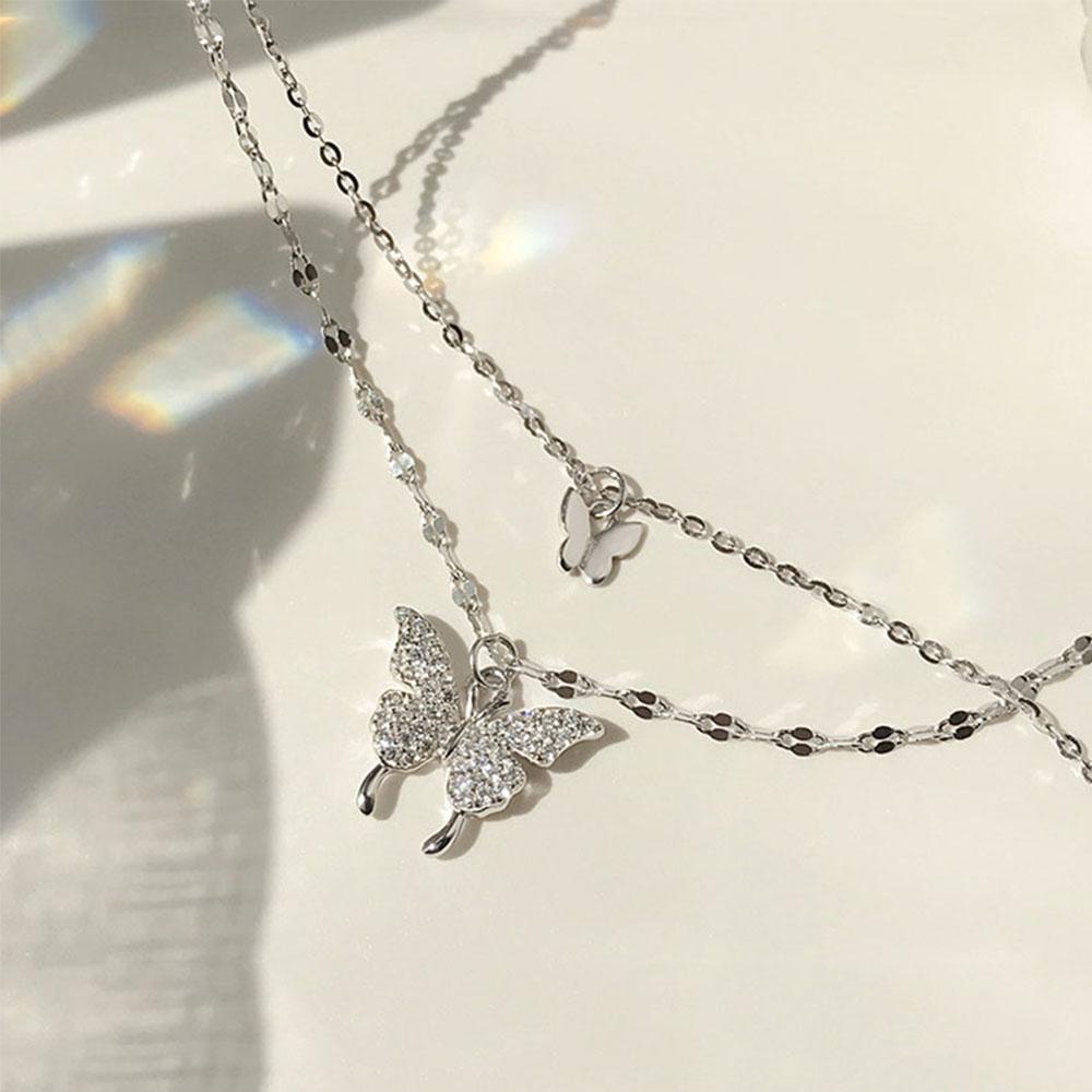 Vòng Cổ Choker Hai Lớp Mặt Bướm Đính Đá CZ Lấp Lánh