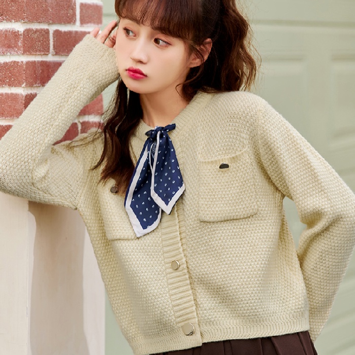 【ZHELIHANGFEI】Áo Cardigan Dệt Kim Tay Dài Dáng Rộng Phối Nơ Phong Cách Retro