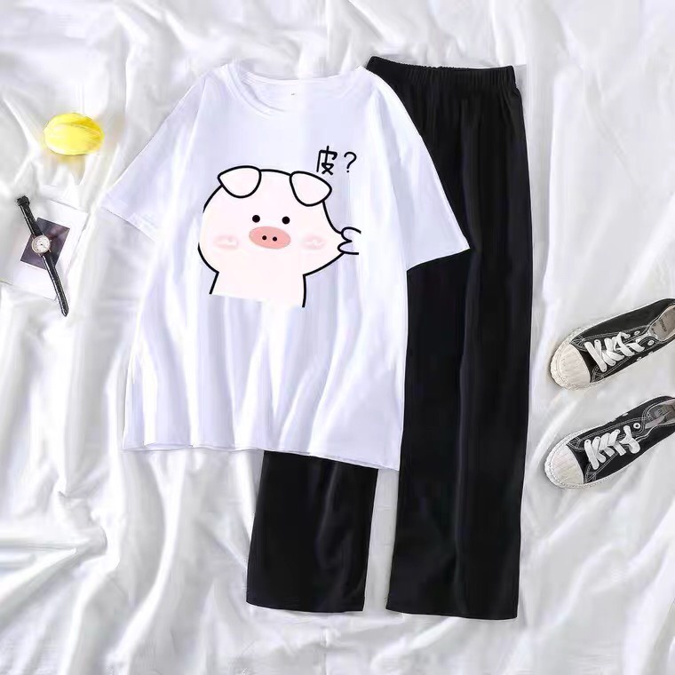 Sét Áo phông vịt mũ vàng + quần suông trơn, Áo thun from rộng, Chất đẹp không xù, Sét bộ mặc ở nhà - MODY