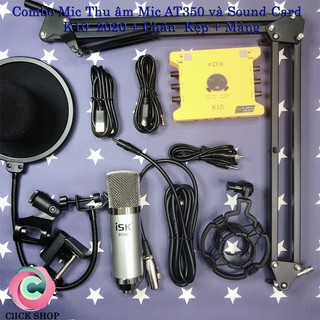 Combo mic thu âm AT350 với sound card k10 đời 2020 kèm chân đế và màng lọc chuyển livestream và karaoke dễ dùng tiện