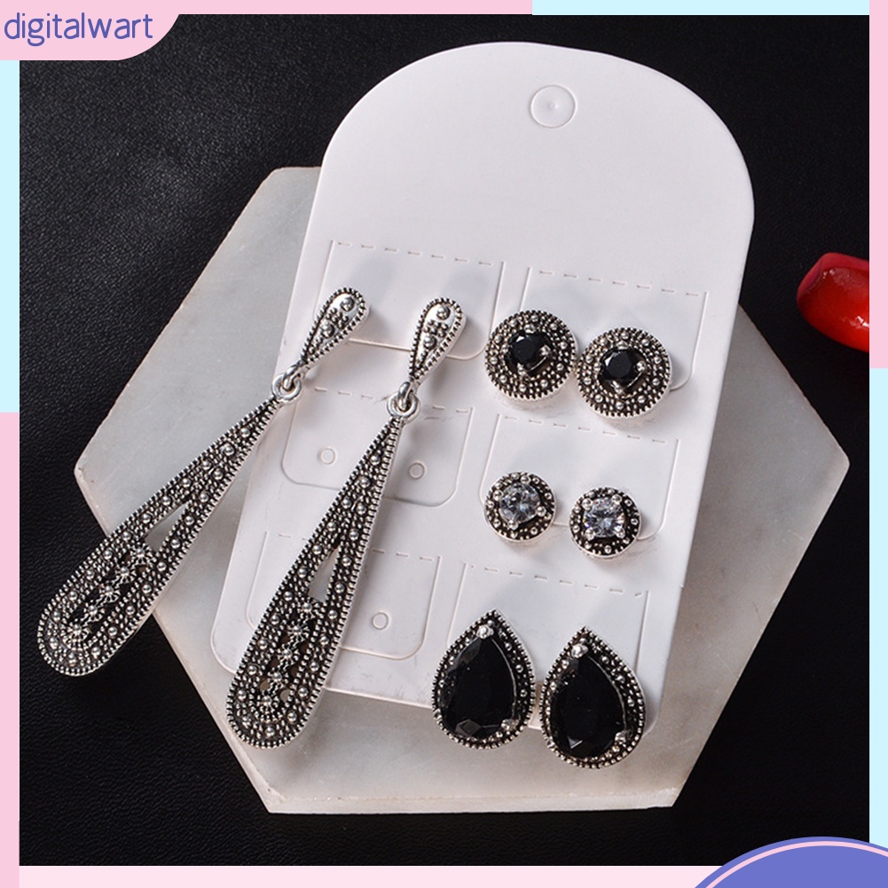 Set 4 đôi bông tai đính đá kiểu dáng cổ điển cho nữ