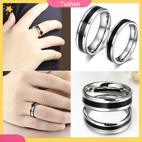 Nhẫn Thép Titan Không Gỉ Màu Đen Cho Cặp Đôi