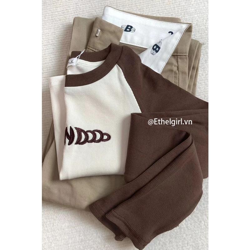 Áo Thun Lửng Tay Dài Thêu Chữ Trẻ Trung Cho Nữ