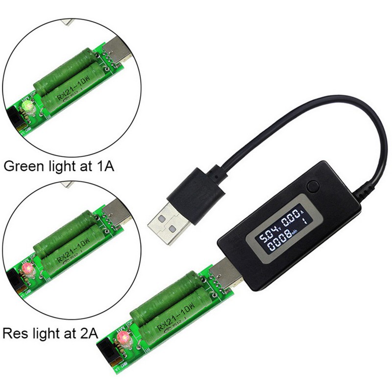 LCD Mini USB Tester Voltage Current Meter Mobile Power Charger Capacity Detector Monitor Voltmeter with Load(White)