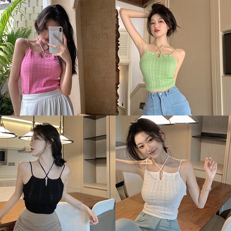 Áo tank top dệt kim cột dây màu trơn quyến rũ cho nữ | BigBuy360 - bigbuy360.vn