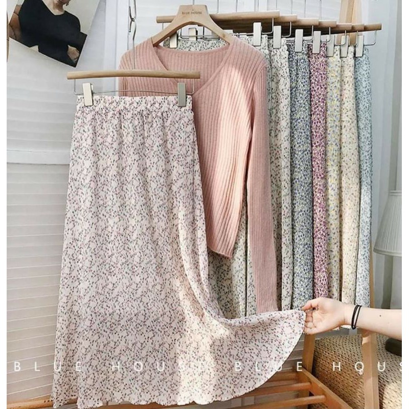 [Ảnh thật/video] Chân váy dập ly nhỏ Quảng châu chân váy midi xếp ly ulzzang