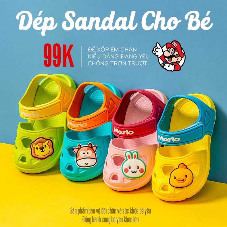 Dép Sandal cho bé MARIO thoáng khí quai dán đế xốp mềm mại