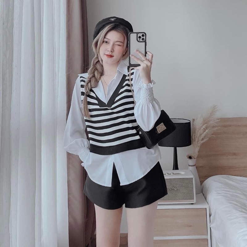 Áo Gile Phối Tay Bo Mẫu Nina Le ✨Lotus Shop✨