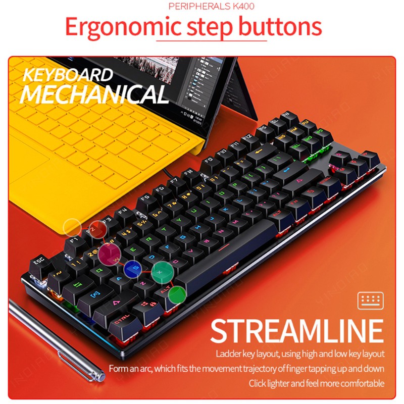 Utake Mechanical Gaming Keyboard K400 87 Keys Blue Switch Anti-Ghosting RGB Breath