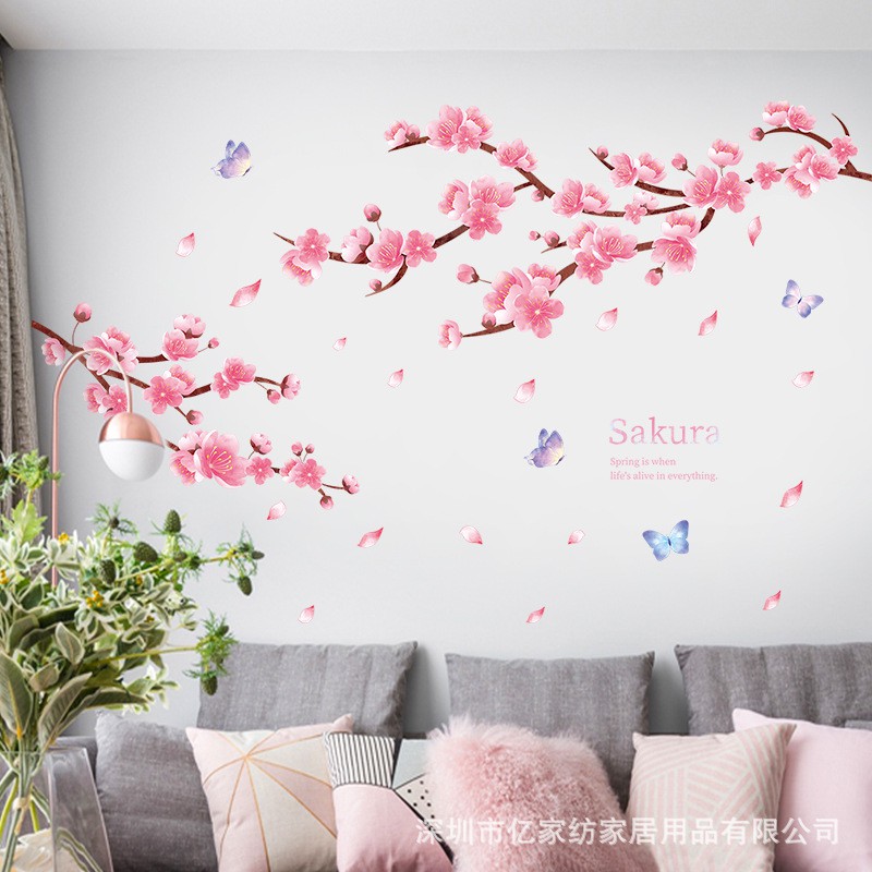 Decal dán tường cành đào hông phai QR9197 trang trí phòng khách, phòng ngủ