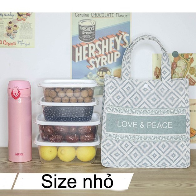 Túi đựng cơm, đựng thức ăn, túi đa năng LOVE &PEACE cao cấp vải Cotton pha Linen | BigBuy360 - bigbuy360.vn