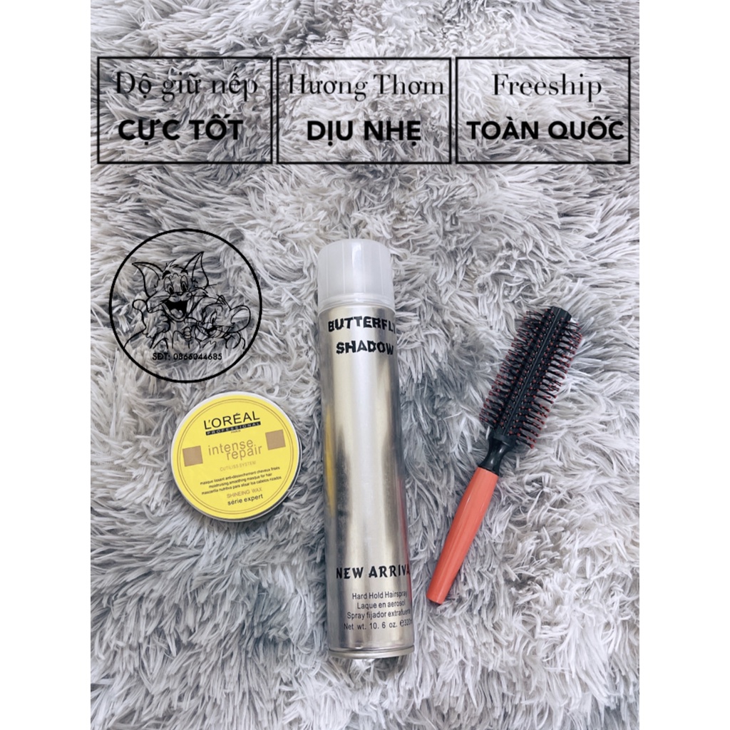 Combo gôm Butterfly Shadow + sáp Loreal (Chính Hãng)(Giữ nếp tạo kiểu) +Tặng lược