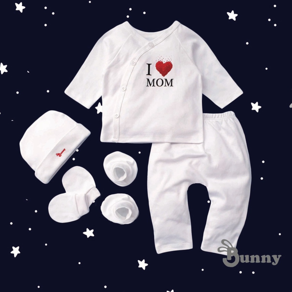 Quần áo sơ sinh kèm mũ bao tay chân Bunny từ 0-3 tháng, Quần áo em bé sơ sinh cotton size 3-10kg, Kiến Baby Store