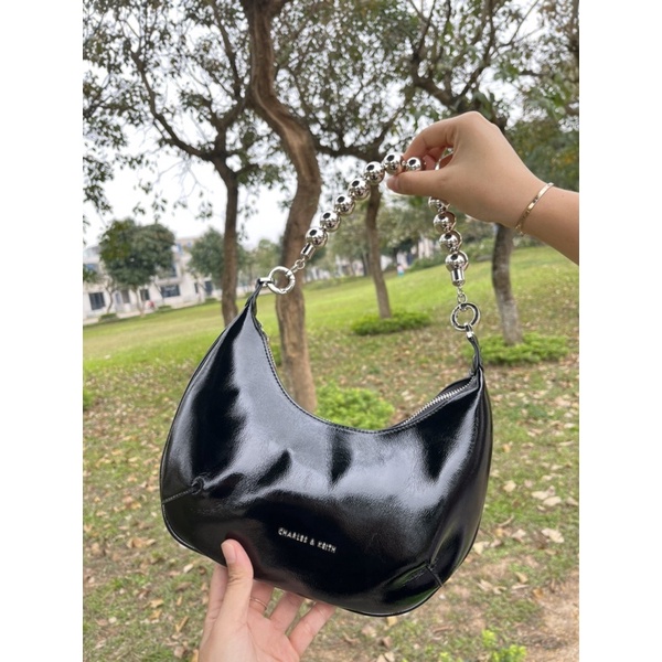 TÚI CÊ NỜ KA KẸP NÁCH 2 DÂY DA BÓNG DÁNG BẦU CỰC XINH SIZE 23