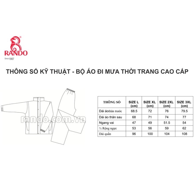 Bộ áo mưa 2 lớp thời trang cao cấp Rando