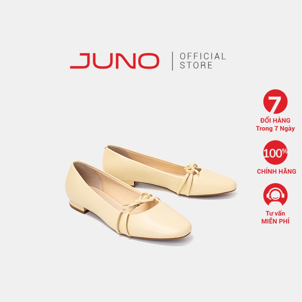 Giày Búp Bê 3cm Thời Trang JUNO Mũi Tròn Da Trơn Phối Dây BB03087