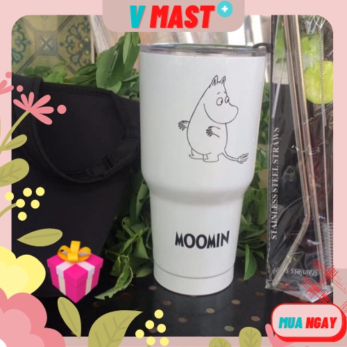 Ly Giữ Nhiệt YT MOOMIN 900ml + Tặng Kèm Nắp Chống Tràn,2 Ống Hút,1 Cọ Rửa ,Túi Đựng