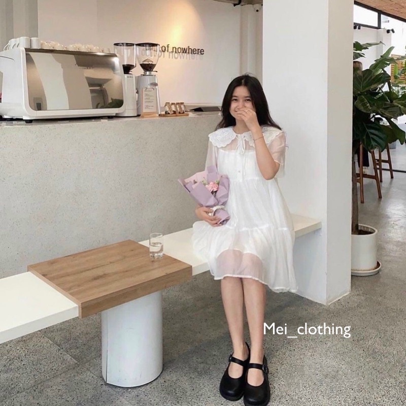 [Ảnh thật/video] Váy babydol phối cổ ren 3 tầng tiểu thư