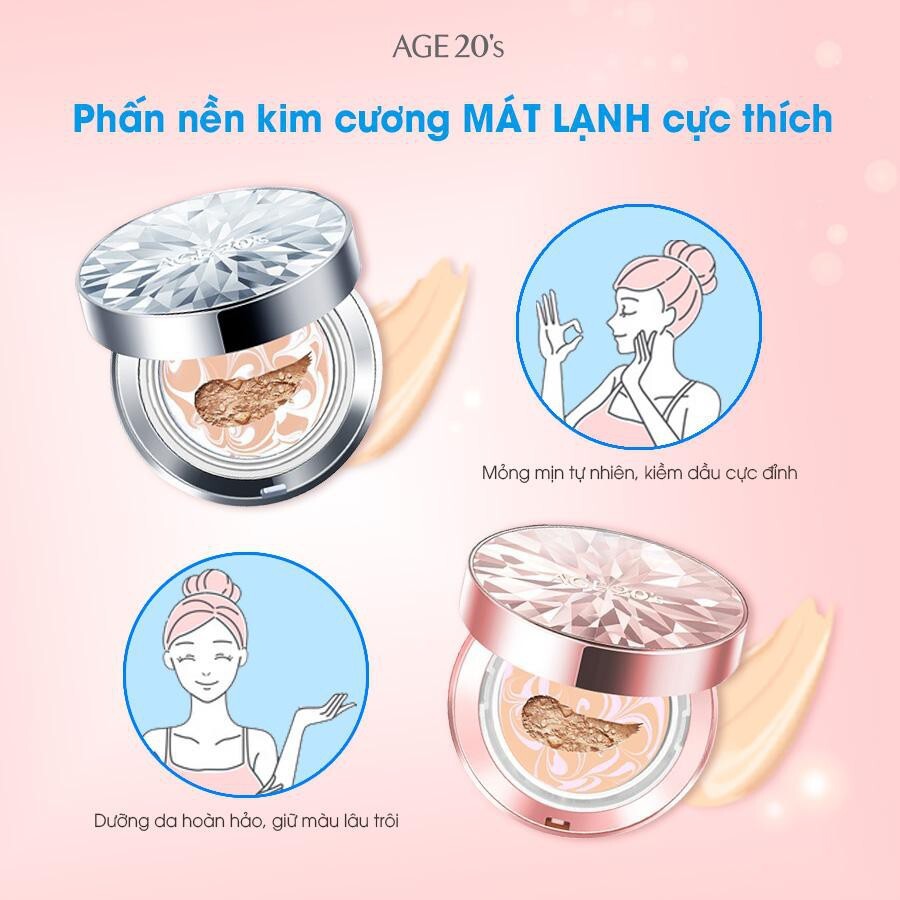 (DATE 06/2022) Phấn Nền Lạnh AGE20's Kim Cương  Kiềm Dầu, Dưỡng Ẩm, Chống Nắng  SPF 50+/PA+++ 12.5g