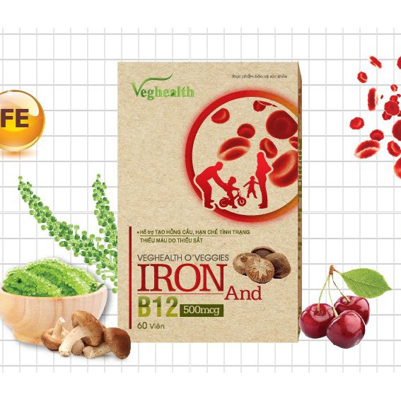 Viên nang B12 và Sắt nguồn gốc thực vật, phù hợp cho người ăn chay VegHealth 500mcg