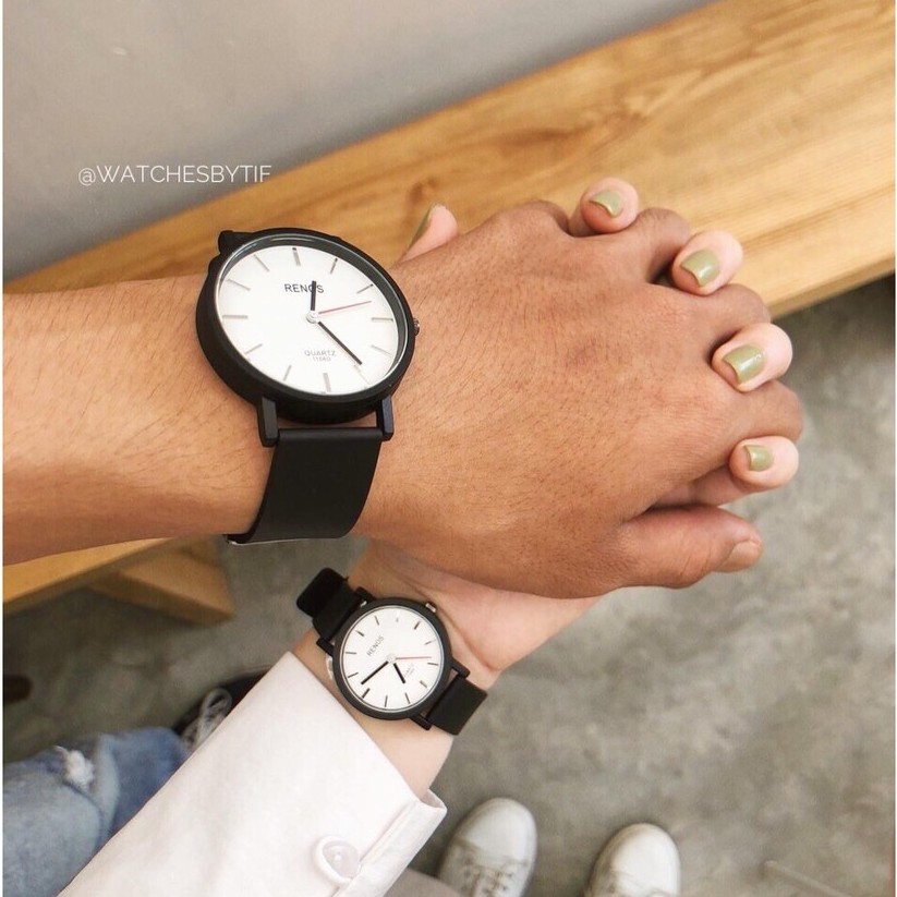 Đồng hồ cặp nam nữ dây cao su RENOS KIM mặt trắng đồng hồ đôi thể thao chính hãng Watchesbytif size 26mm & size 38mm