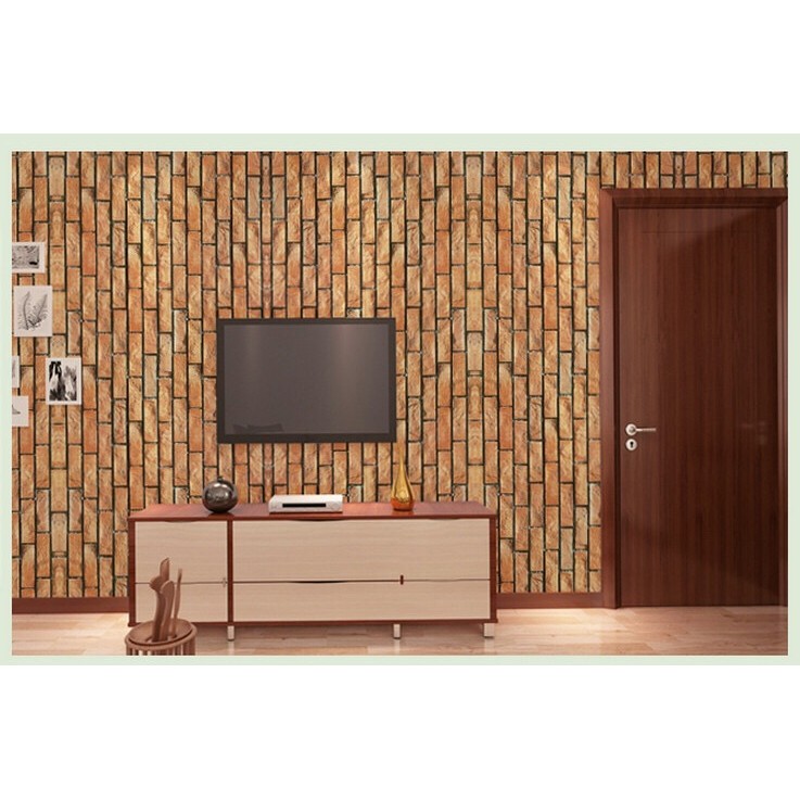 Decal giấy dán tường gạch vàng nâu dọc
