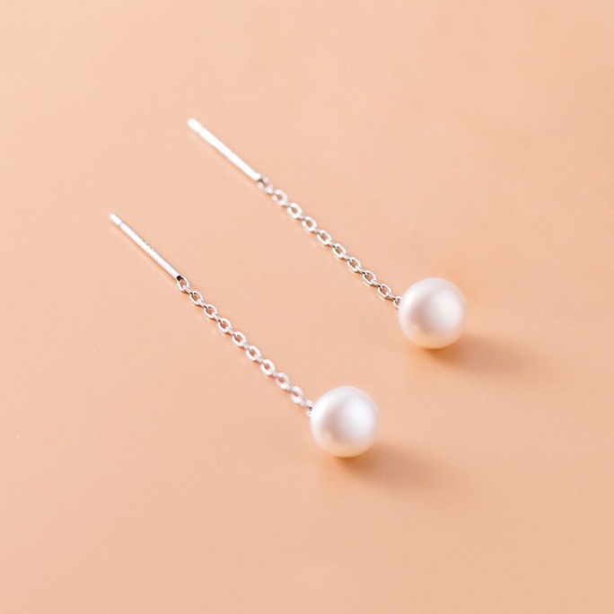 Bông tai bạc nữ trái châu dài chất liệu bạc S925thời trang phụ kiện trang sức nữ thương hiệu Viễn Chí Bảo B400495