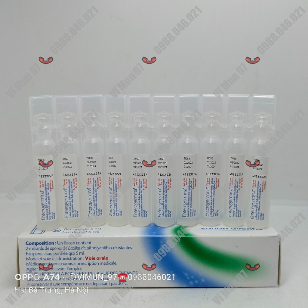 Men vi sinh Enterogermina- Phòng ngừa rối loạn hệ vi khuẩn đường ruột hộp 20 ống
