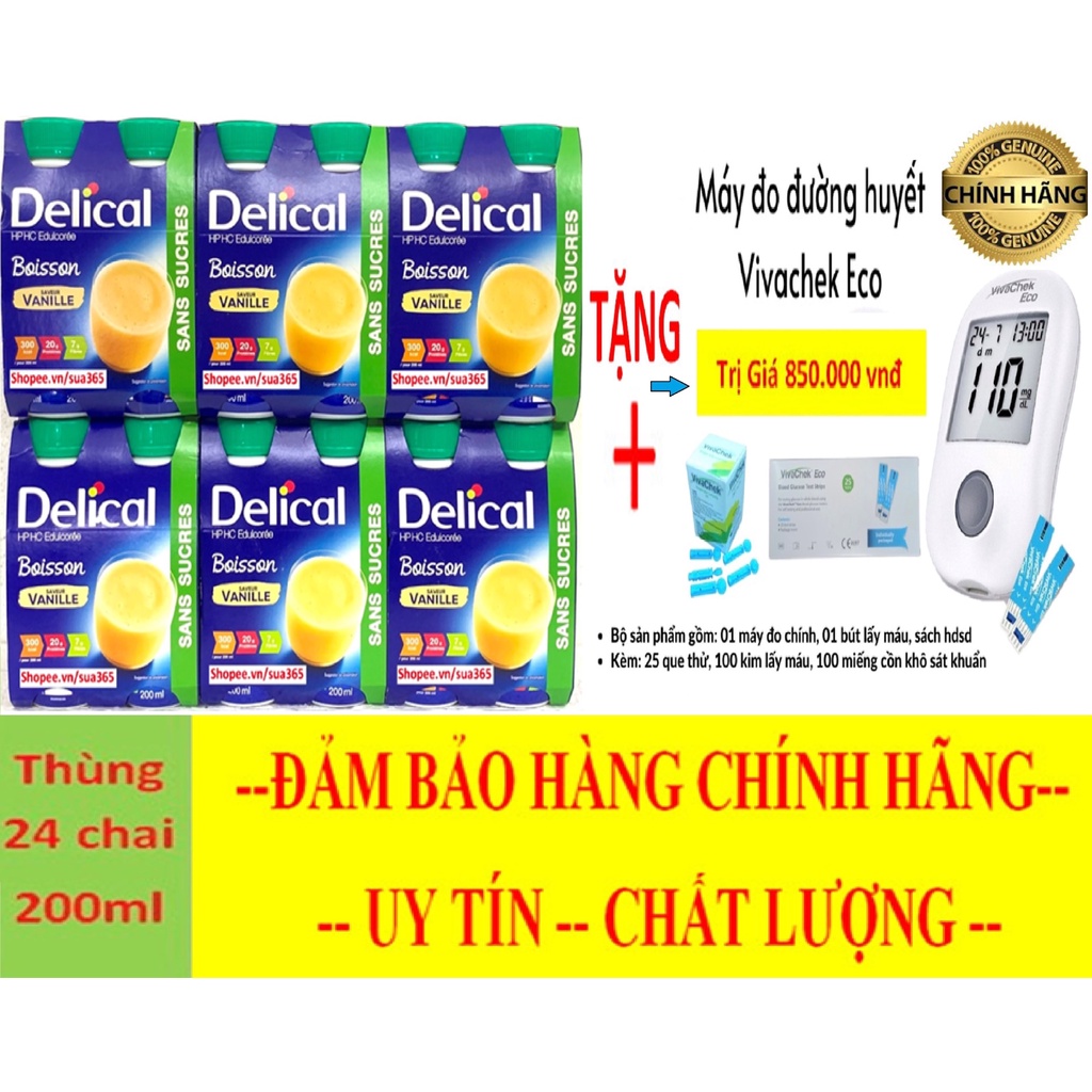1 Thùng Delical Cafe 200ml x 24 chai + Tặng Bộ Máy Đo Đường Huyết Vivachek Eco