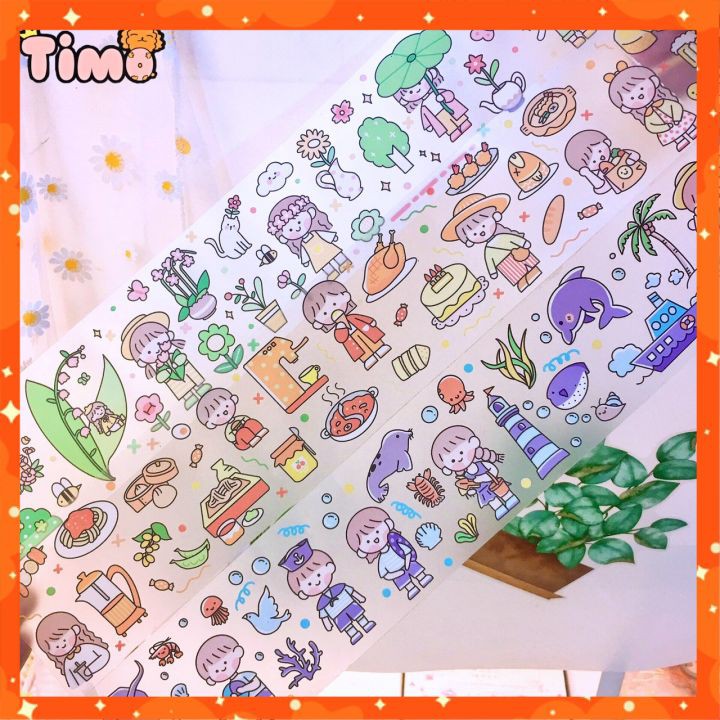 Washi tape chiết lẻ chu kỳ từ cuộn washi cute rộng 6cm dán sổ mũ bảo hiểm trang trí sổ tay dạng trong chống nước WS17-C