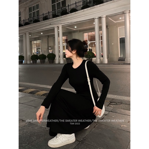 Váy maxi thun xoè dài tay the.sweaterweather TSW (ảnh thật)