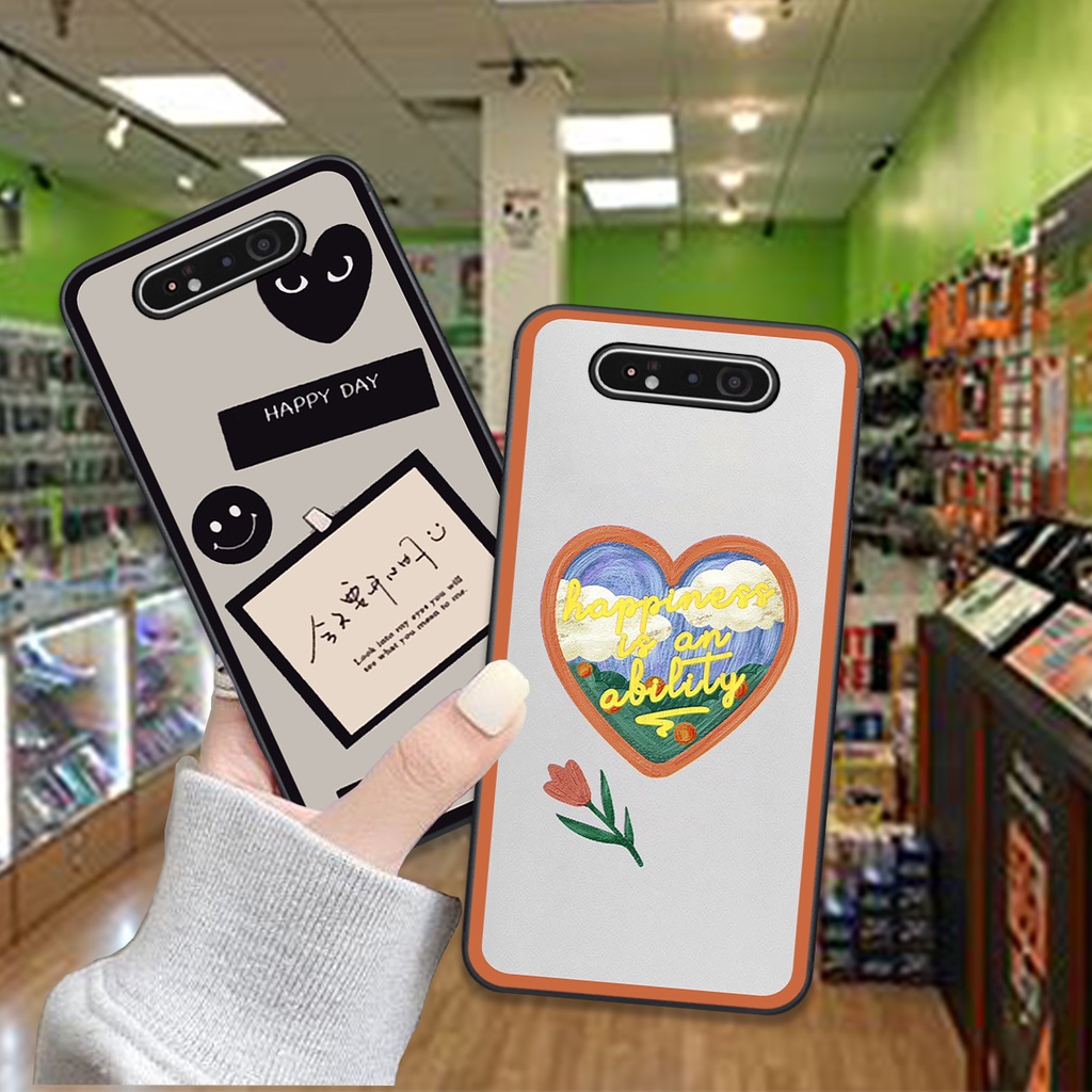 Ốp Samsung A80 / A90 in hình trái tim caro đen trắng , hồng cute xinh xắn dễ thương